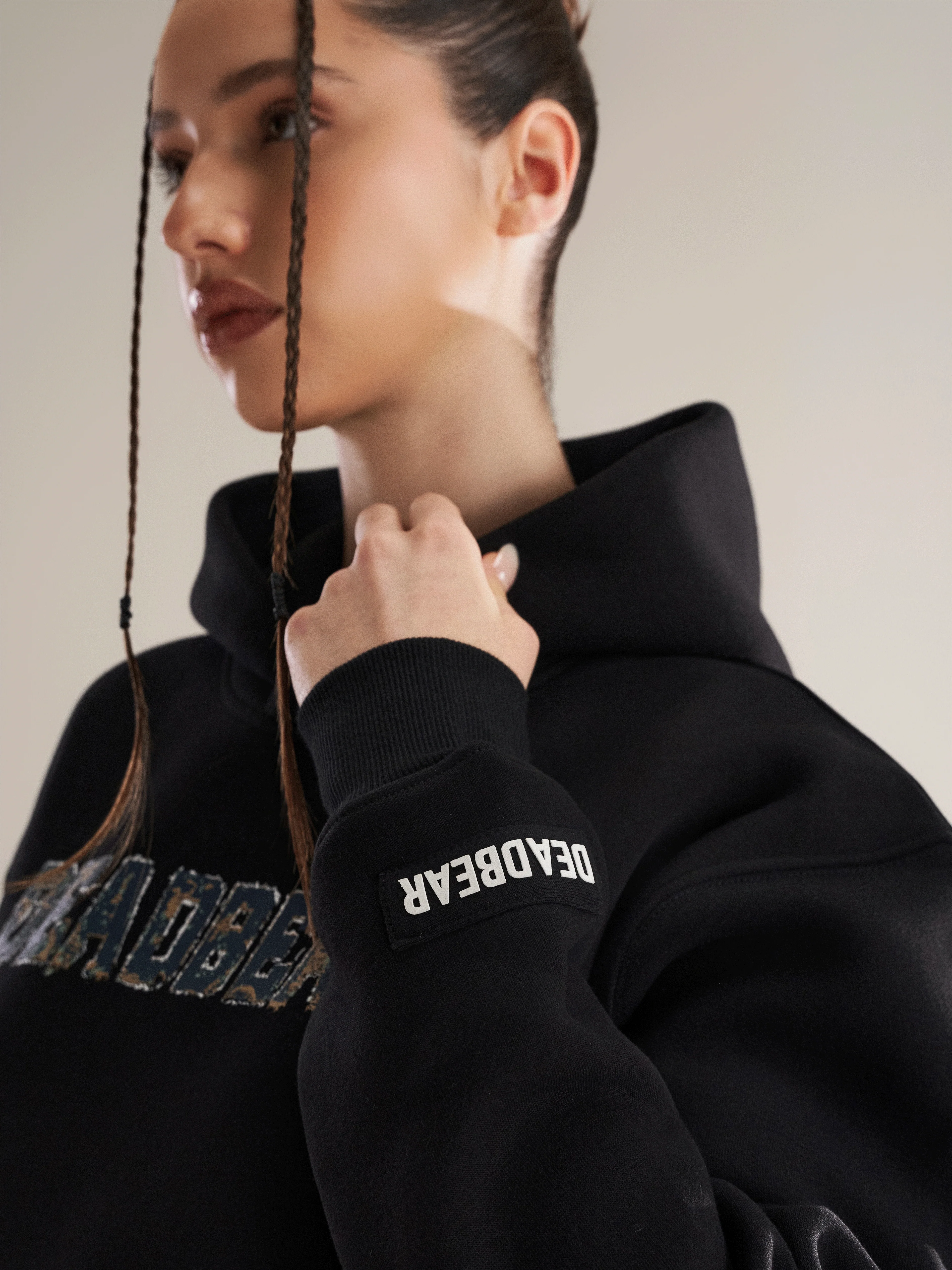 Fake Denim Hoodie Black - Image 5